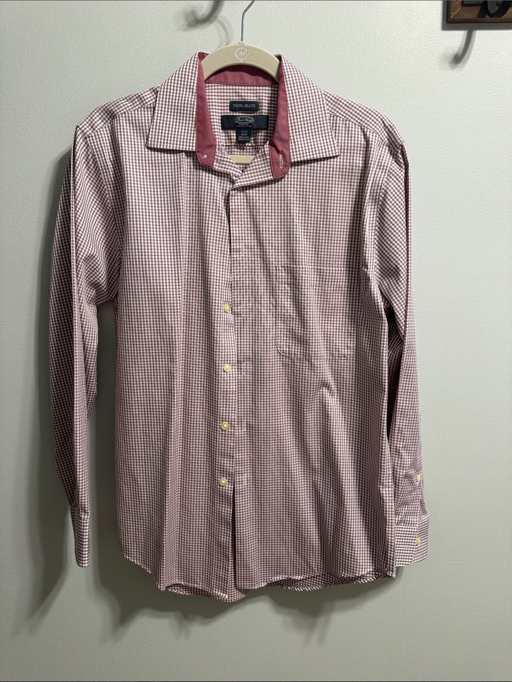Men’s Burgundy - mauve Micro-Check Dress Shirt 15.5 - 32/33